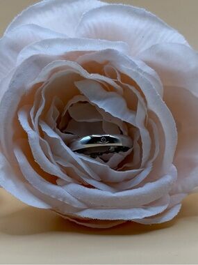 Polished Silver Band Ring with Subtle Diamond Accent